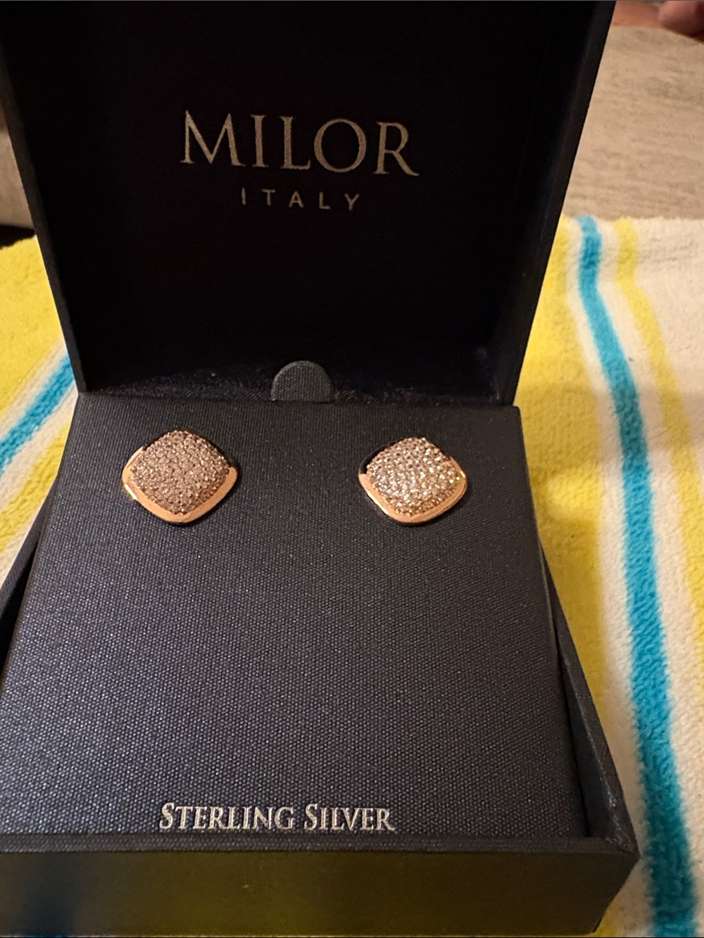 Milor Rose Gold Pavé Cushion Stud Earrings
